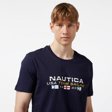  Nautica Erkek Lacivert Standart Fit Kısa Kollu Baskılı T-Shirt