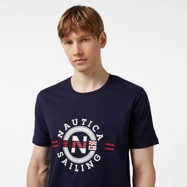  Nautica Erkek Lacivert Standart Fit Kısa Kollu Baskılı T-Shirt