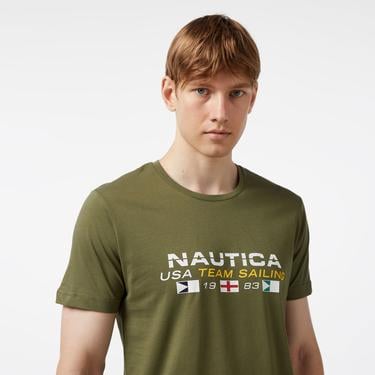  Nautica Erkek Yeşil Standart Fit Kısa Kollu Baskılı T-Shirt