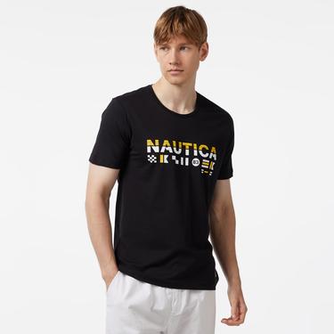  Nautica Erkek Siyah Standart Fit Kısa Kollu Baskılı T-Shirt