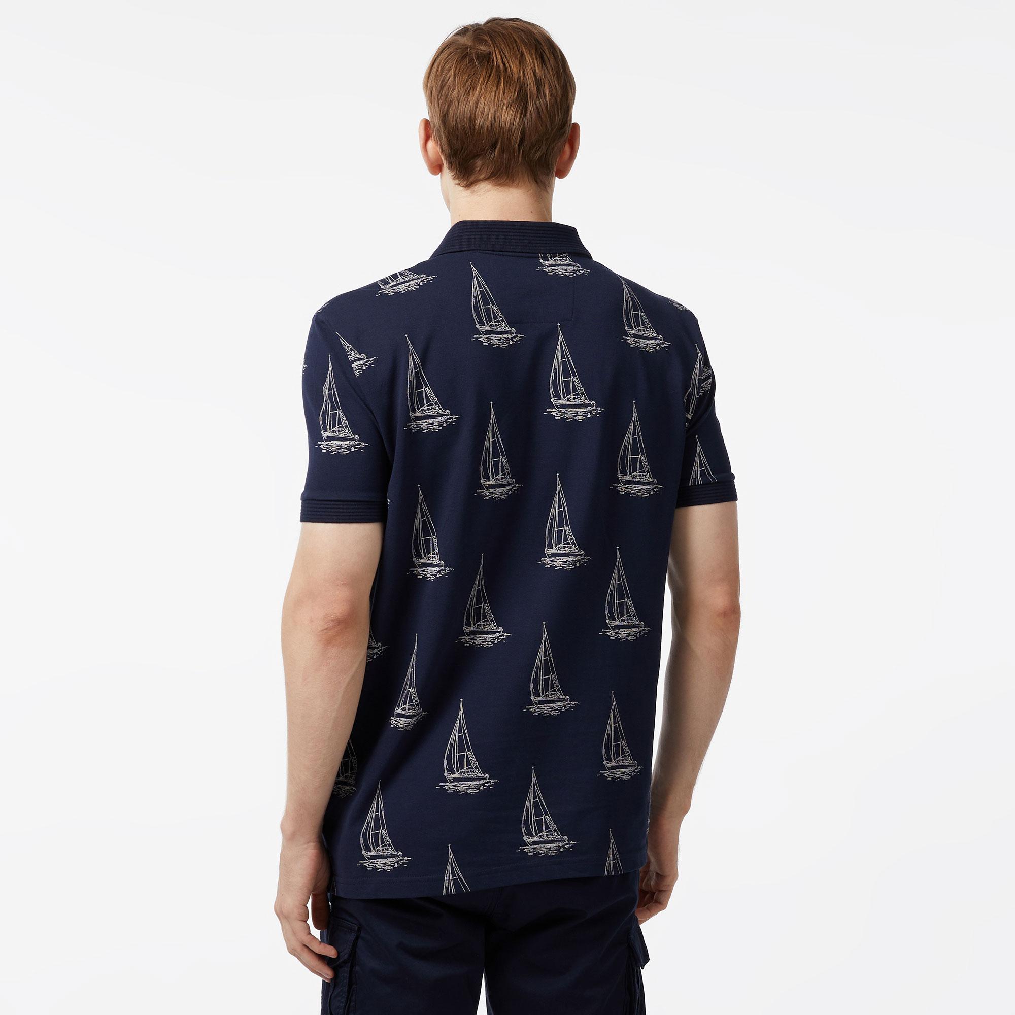 Nautica Erkek Lacivert Classic Fit Kısa Kollu Desenli Polo