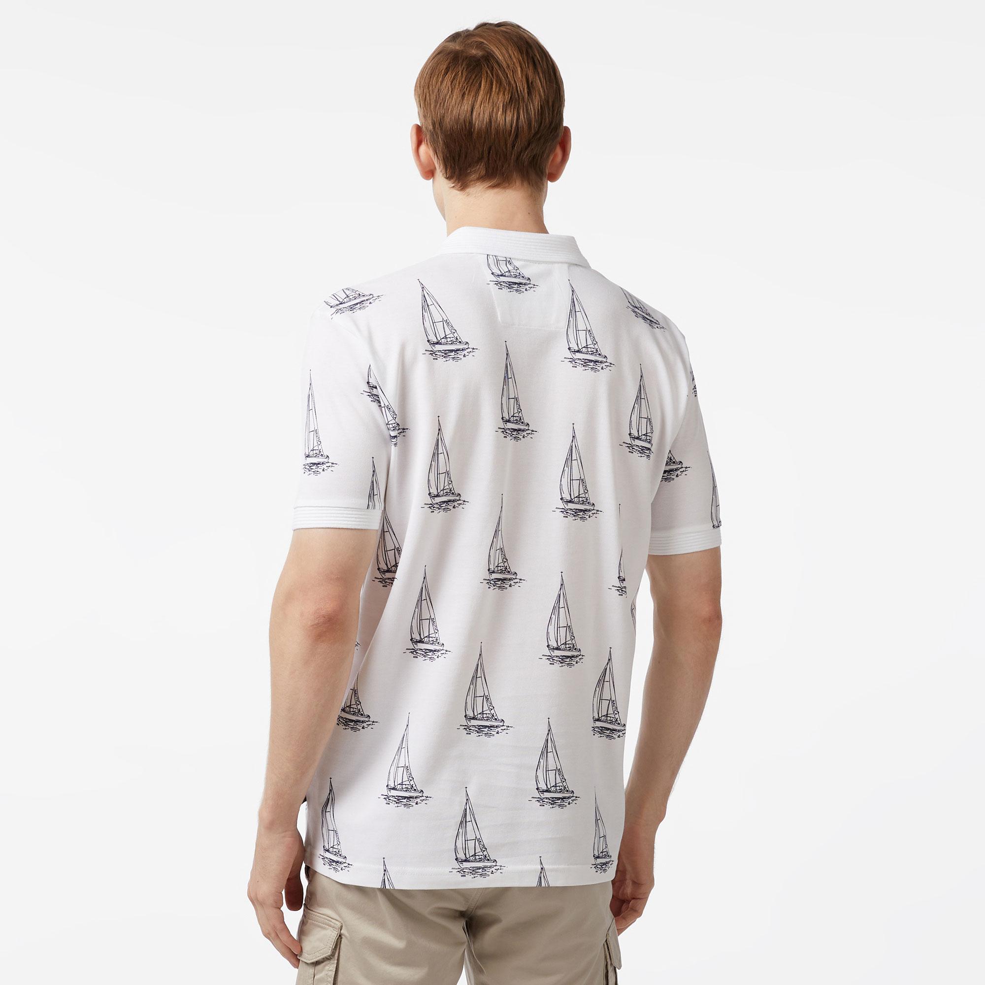 Nautica Erkek Beyaz Classic Fit Kısa Kollu Desenli Polo
