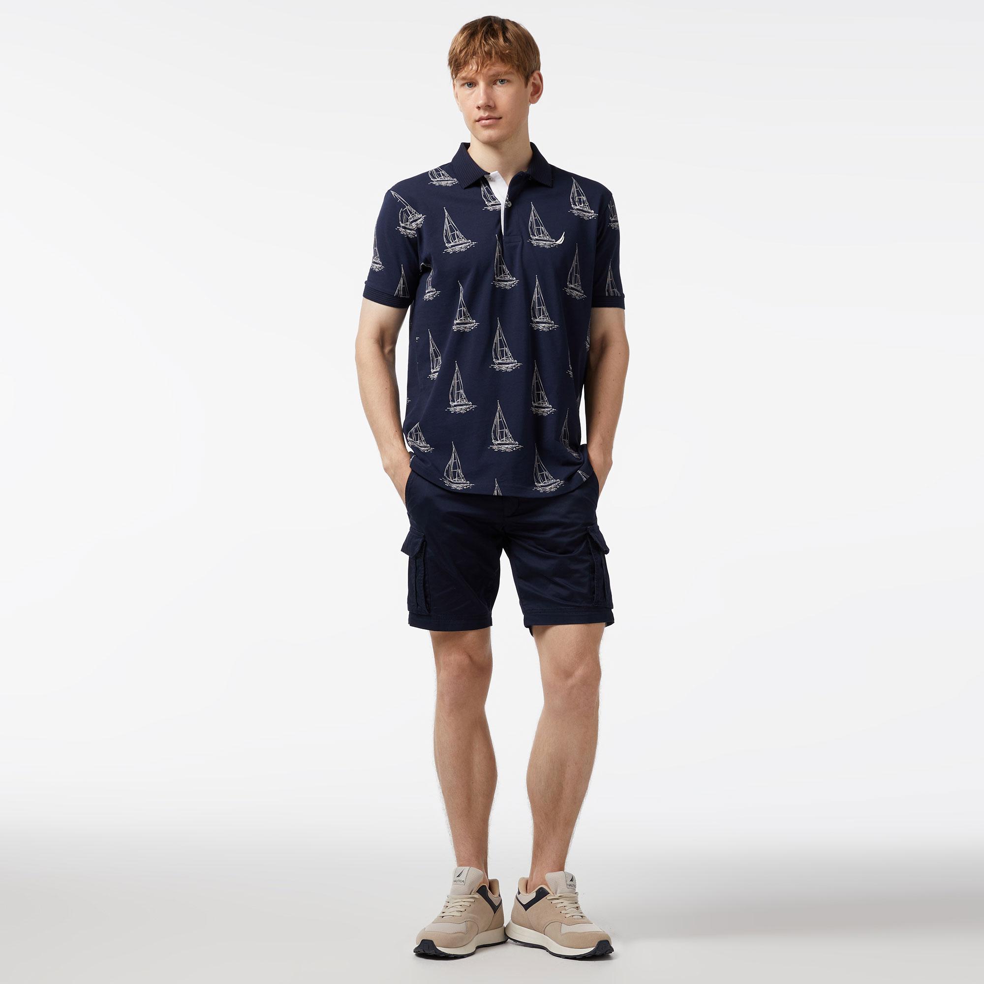 Nautica Erkek Lacivert Classic Fit Kısa Kollu Desenli Polo