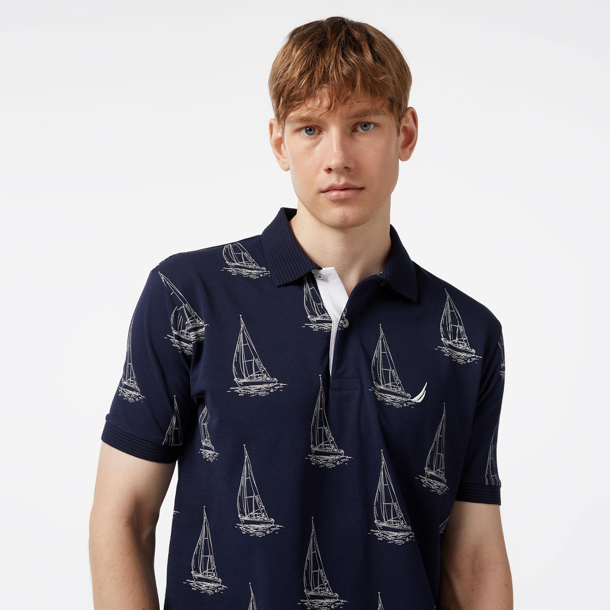 Nautica Erkek Lacivert Classic Fit Kısa Kollu Desenli Polo