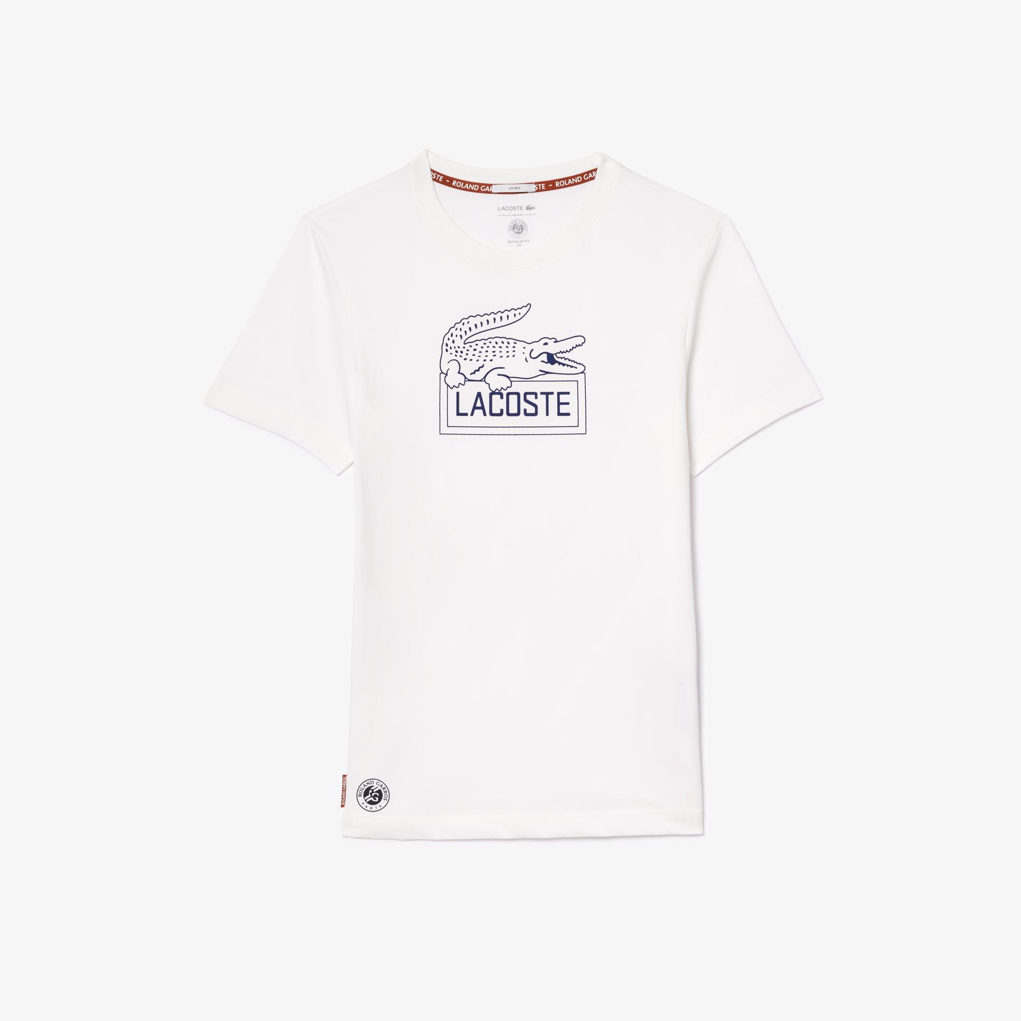 Roland Garros Unisex Regular Fit Bisiklet Yaka Baskılı Beyaz T-Shirt