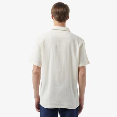  Erkek Regular Fit Kısa Kollu Krem Gömlek
