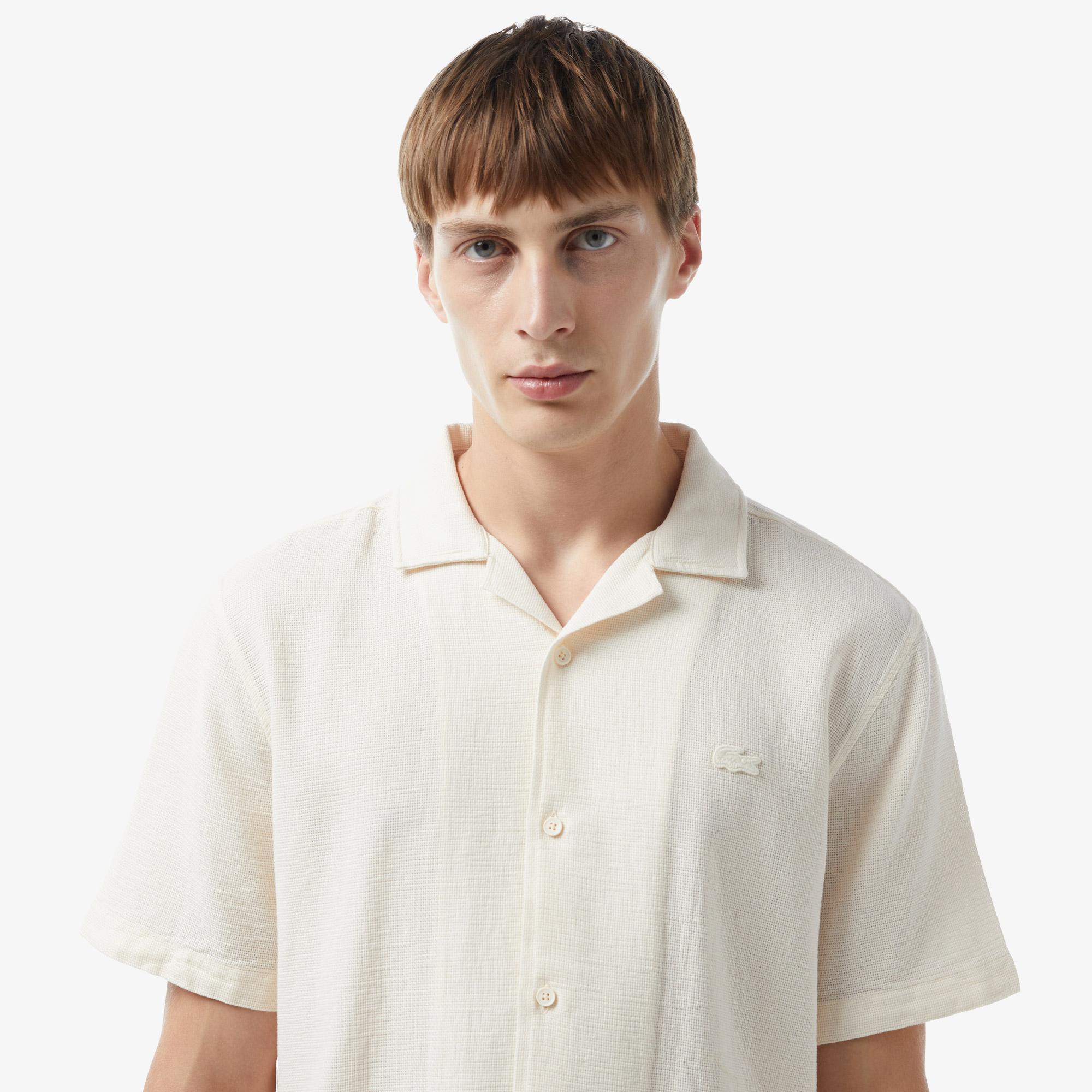 Erkek Regular Fit Kısa Kollu Krem Gömlek