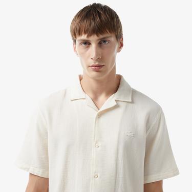  Erkek Regular Fit Kısa Kollu Krem Gömlek