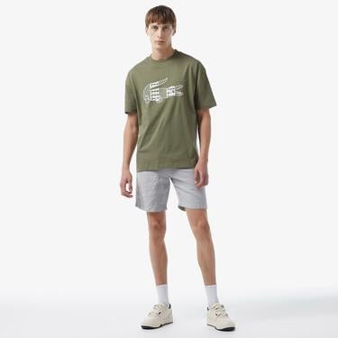  Erkek Oversize Fit Bisiklet Yaka Baskılı Haki T-Shirt