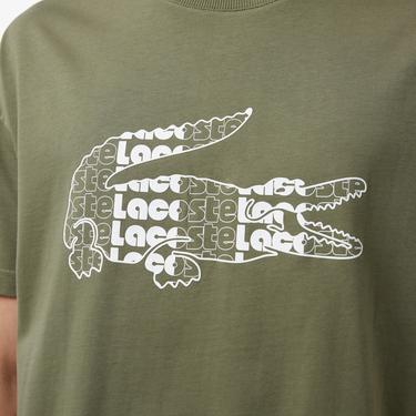  Erkek Oversize Fit Bisiklet Yaka Baskılı Haki T-Shirt