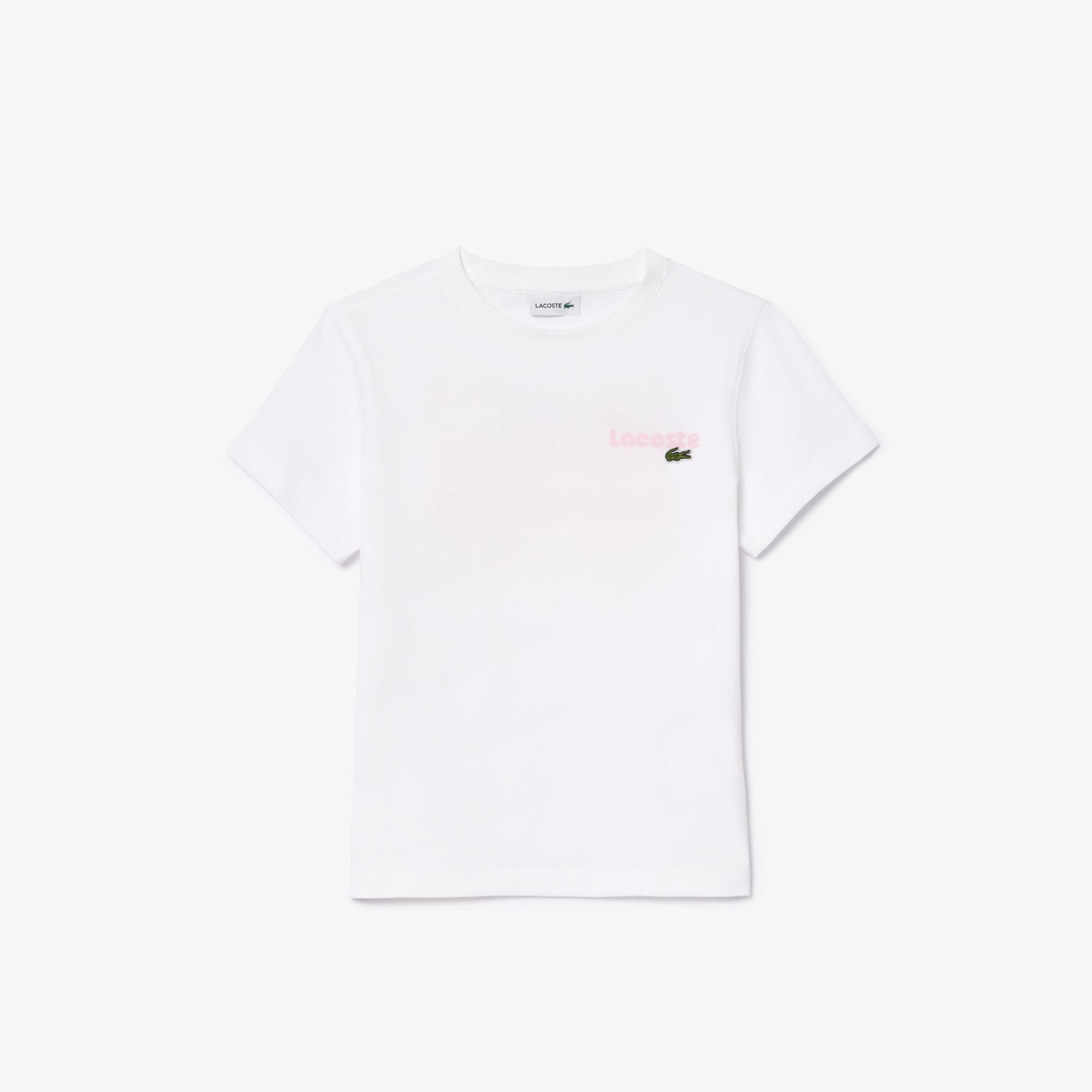 Çocuk Bisiklet Yaka Baskılı Organik Pamuk Beyaz T-shirt