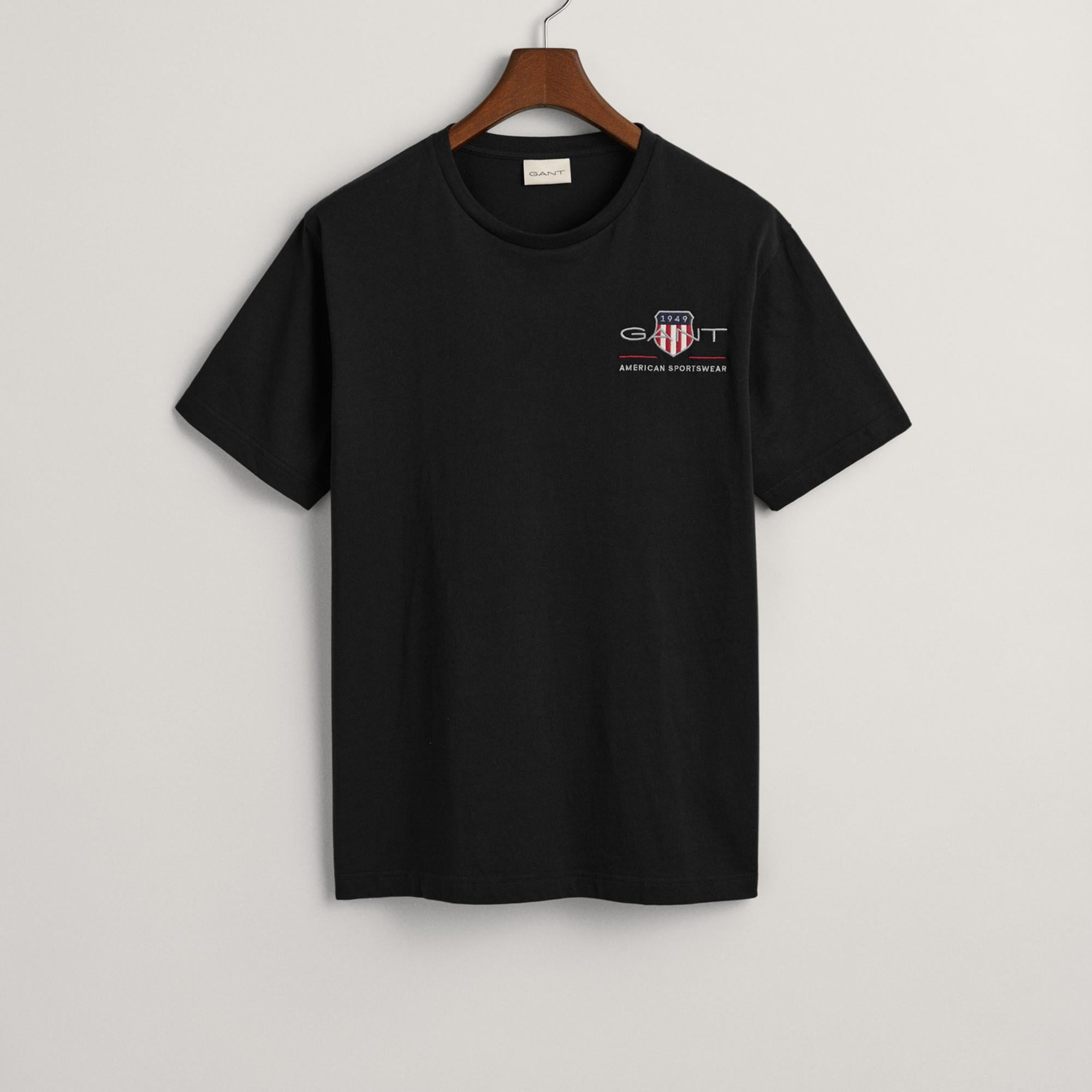 GANT Erkek Siyah Regular Fit Bisiklet Yaka Logolu T-shirt