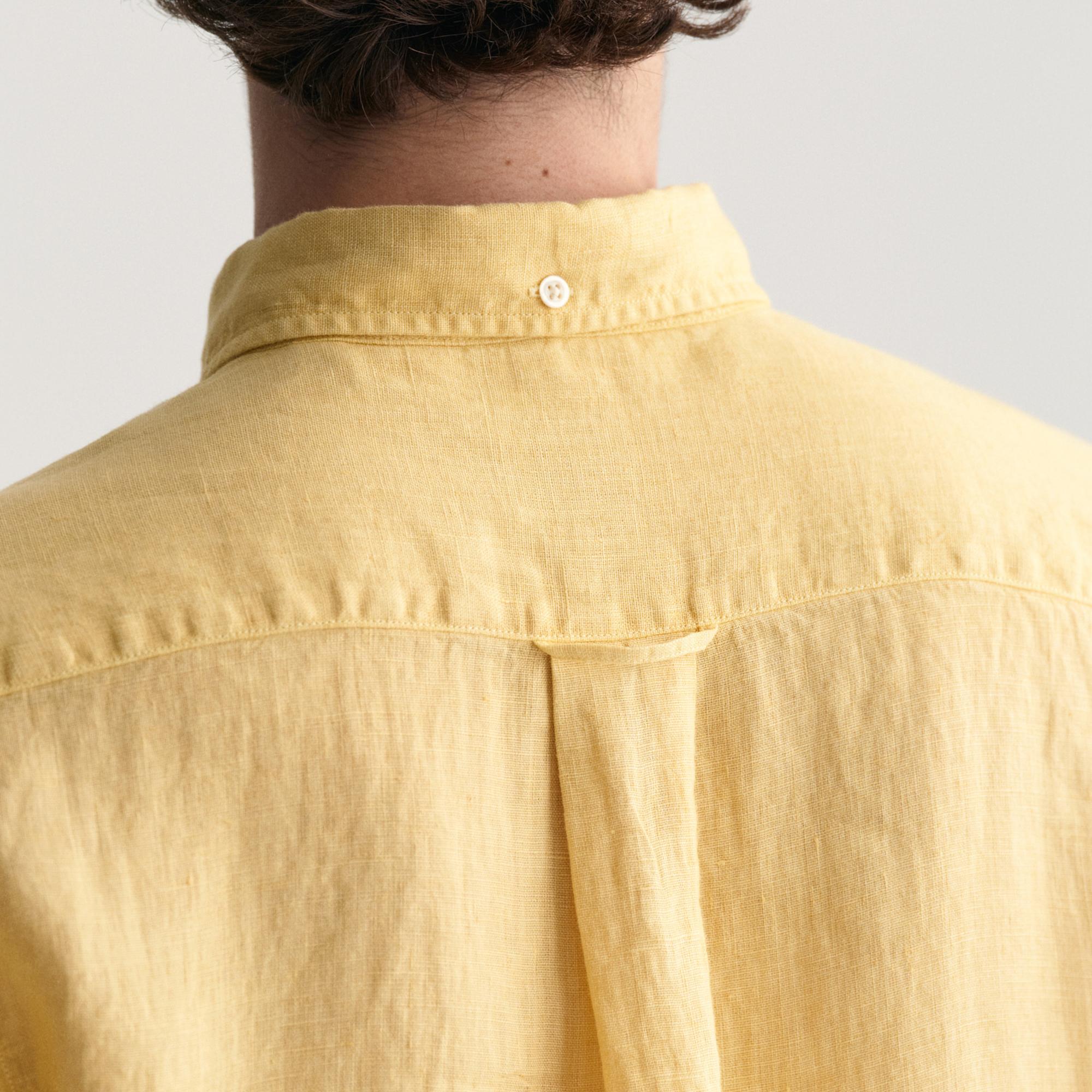 GANT Erkek Sarı Regular Fit Düğmeli Yaka Keten Gömlek