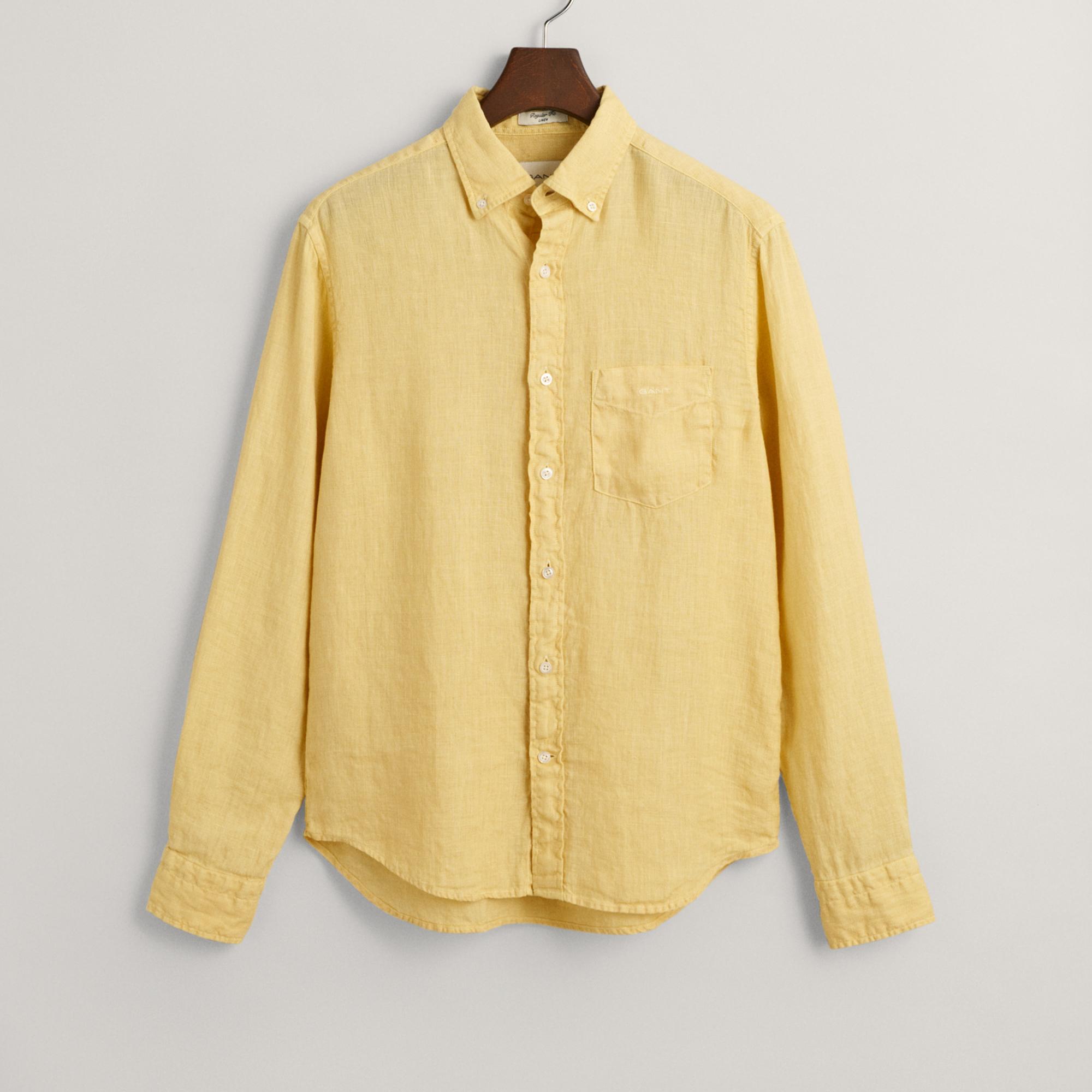 GANT Erkek Sarı Regular Fit Düğmeli Yaka Keten Gömlek