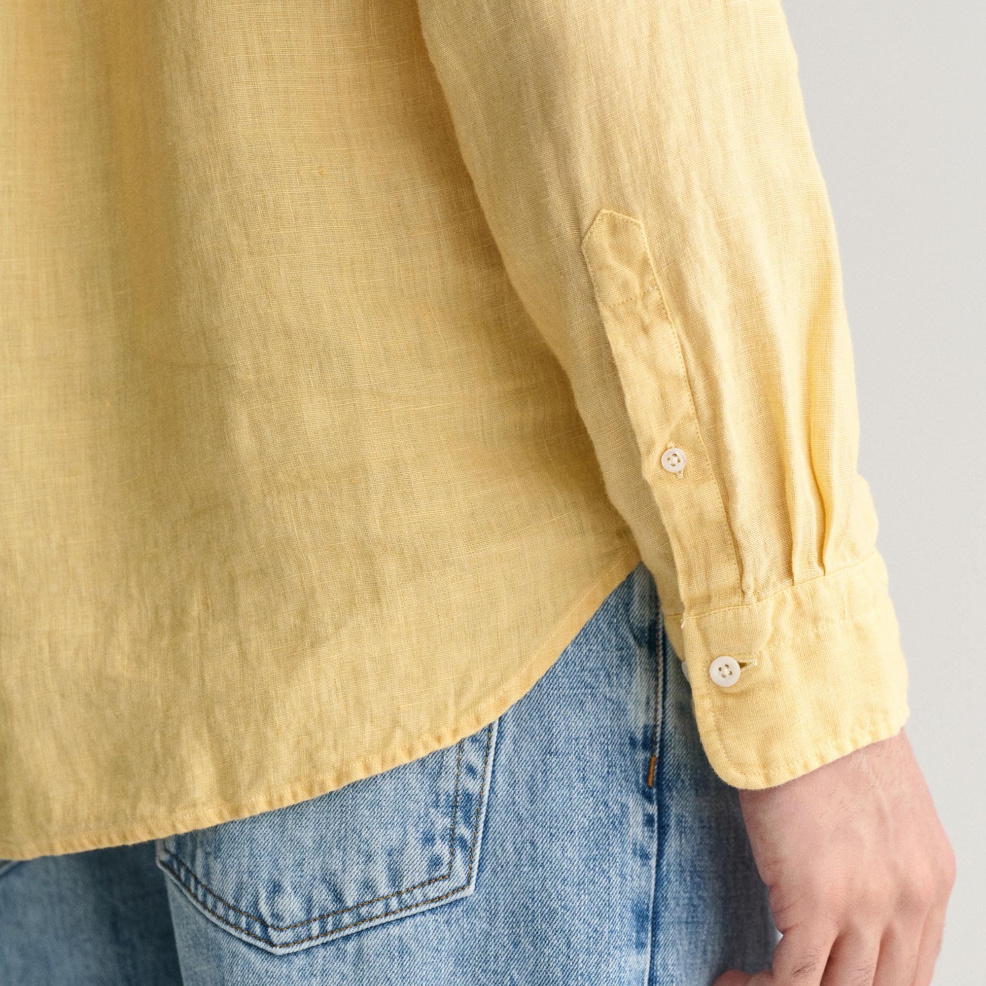 GANT Erkek Sarı Regular Fit Düğmeli Yaka Keten Gömlek