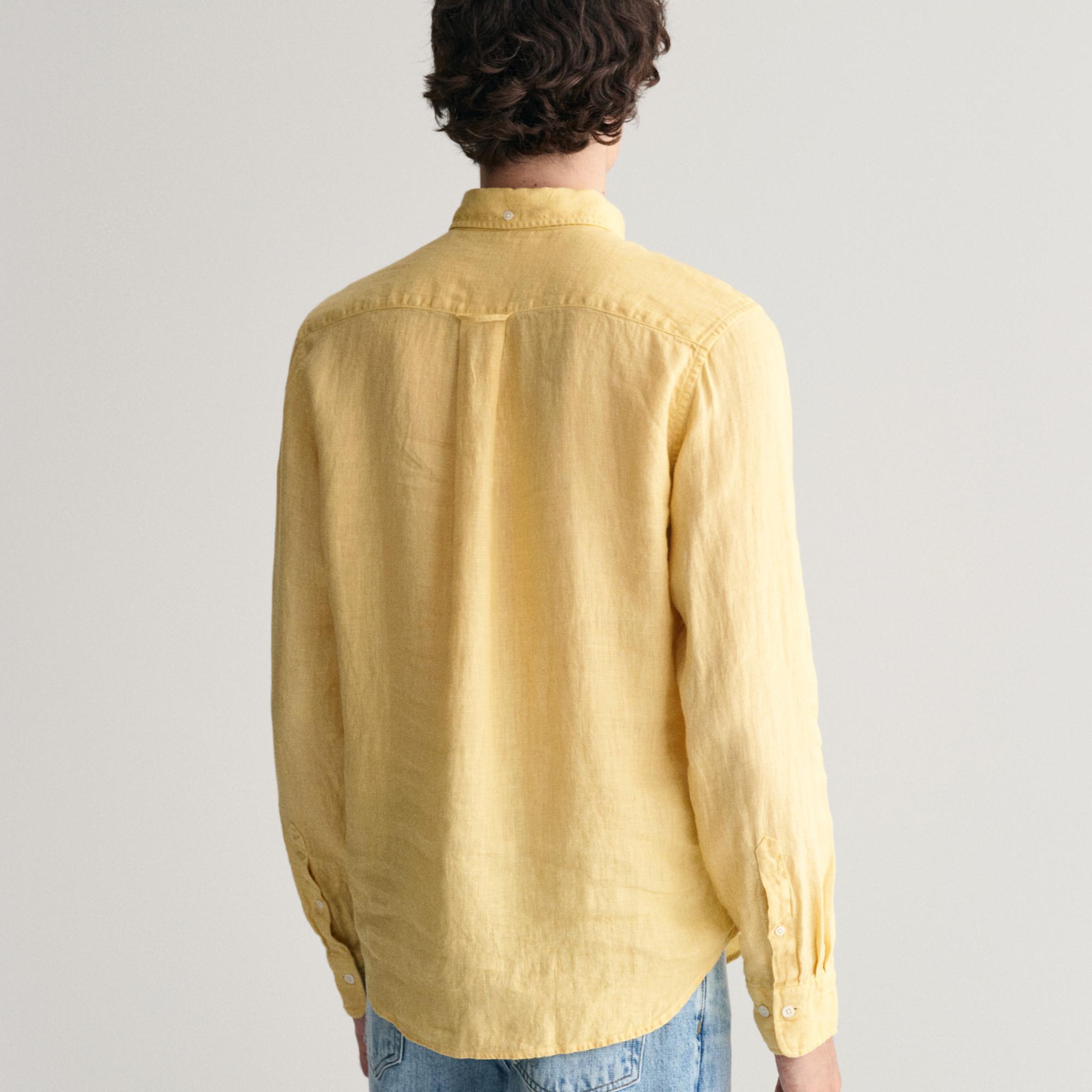 GANT Erkek Sarı Regular Fit Düğmeli Yaka Keten Gömlek