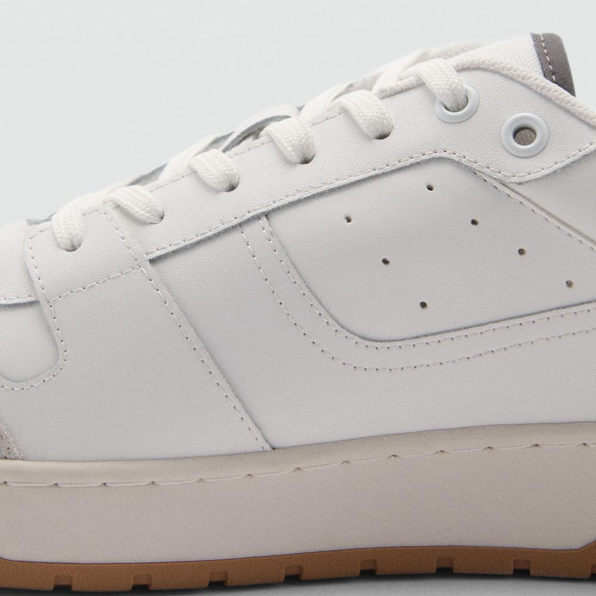 Mango Erkek Karma Deri Spor Ayakkabı Beyaz