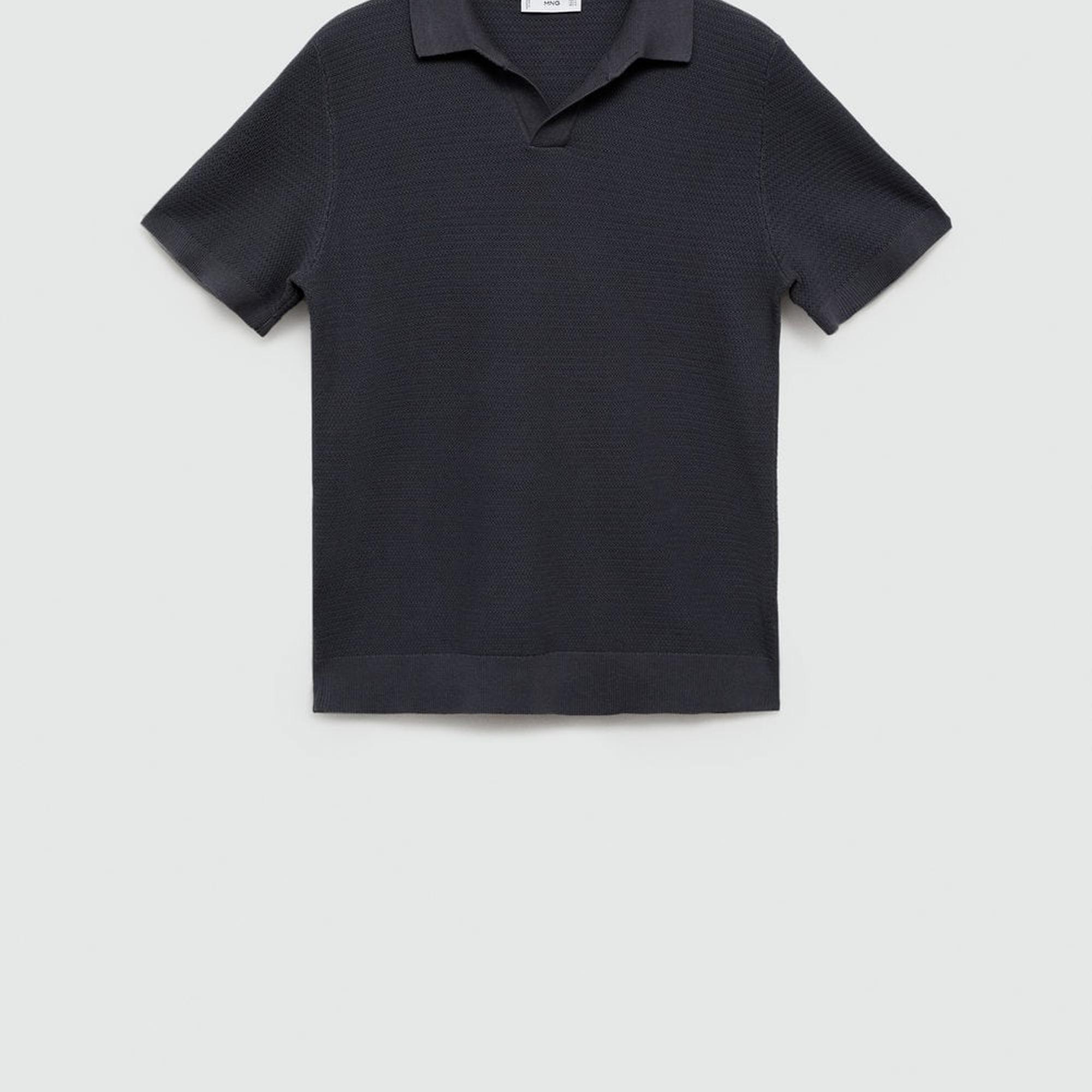 Mango Erkek Tencel Pamuklu Örgü Desenli Triko Polo Gömlek Koyu Gri