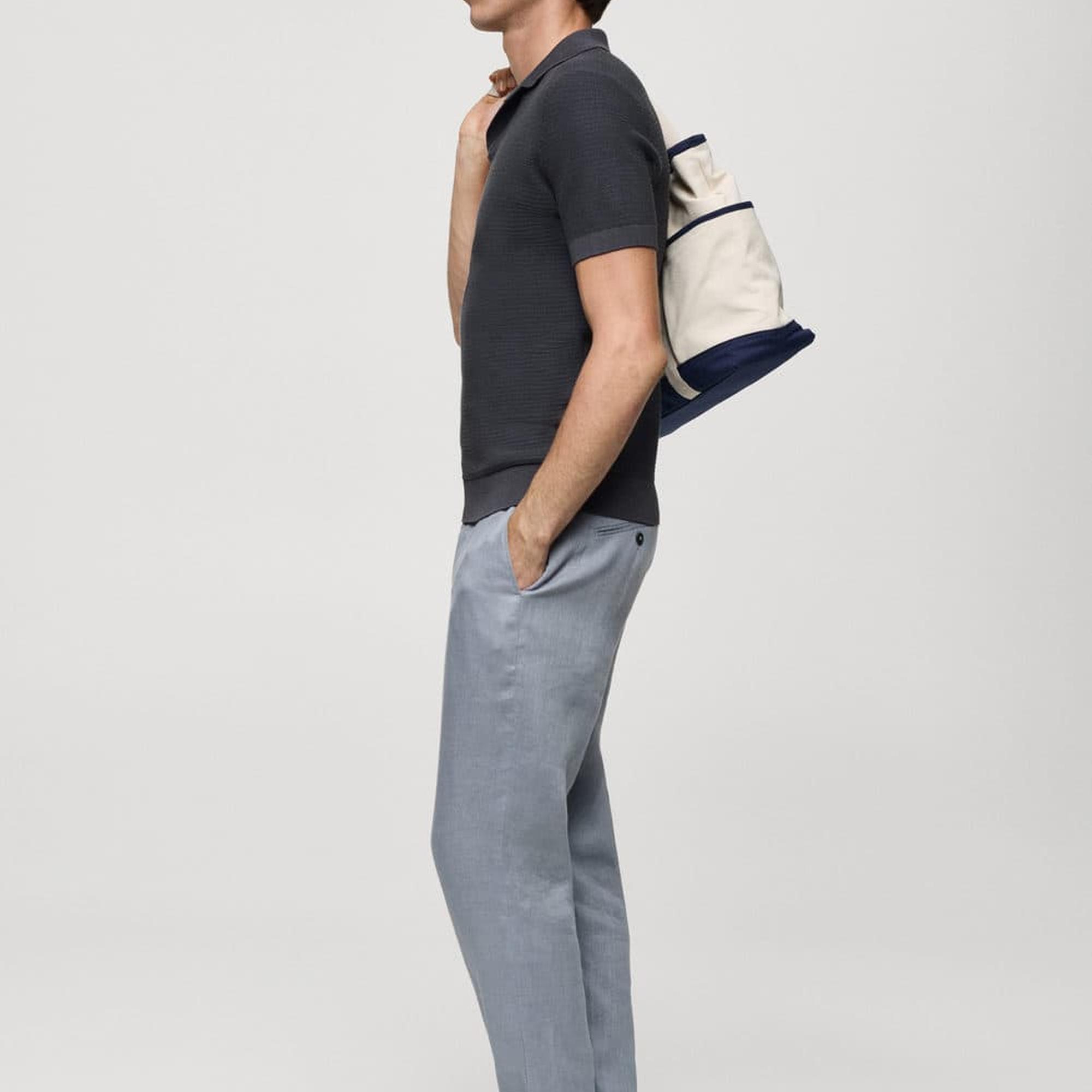 Mango Erkek Tencel Pamuklu Örgü Desenli Triko Polo Gömlek Koyu Gri