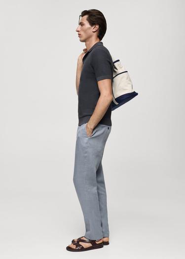  Mango Erkek Tencel Pamuklu Örgü Desenli Triko Polo Gömlek Koyu Gri