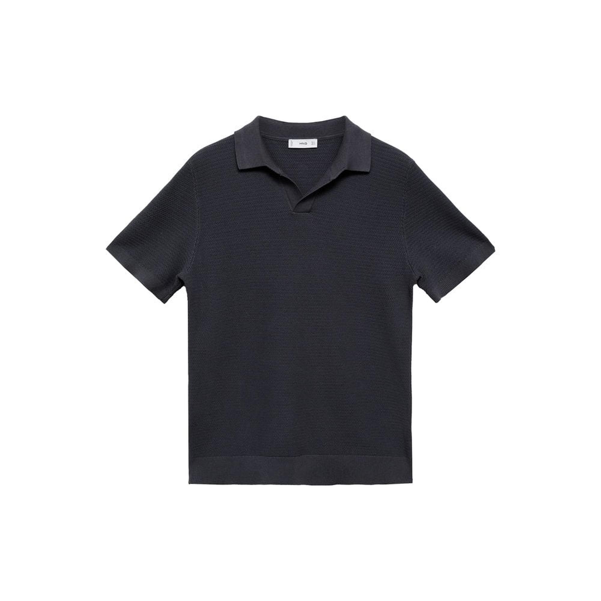 Mango Erkek Tencel Pamuklu Örgü Desenli Triko Polo Gömlek Koyu Gri