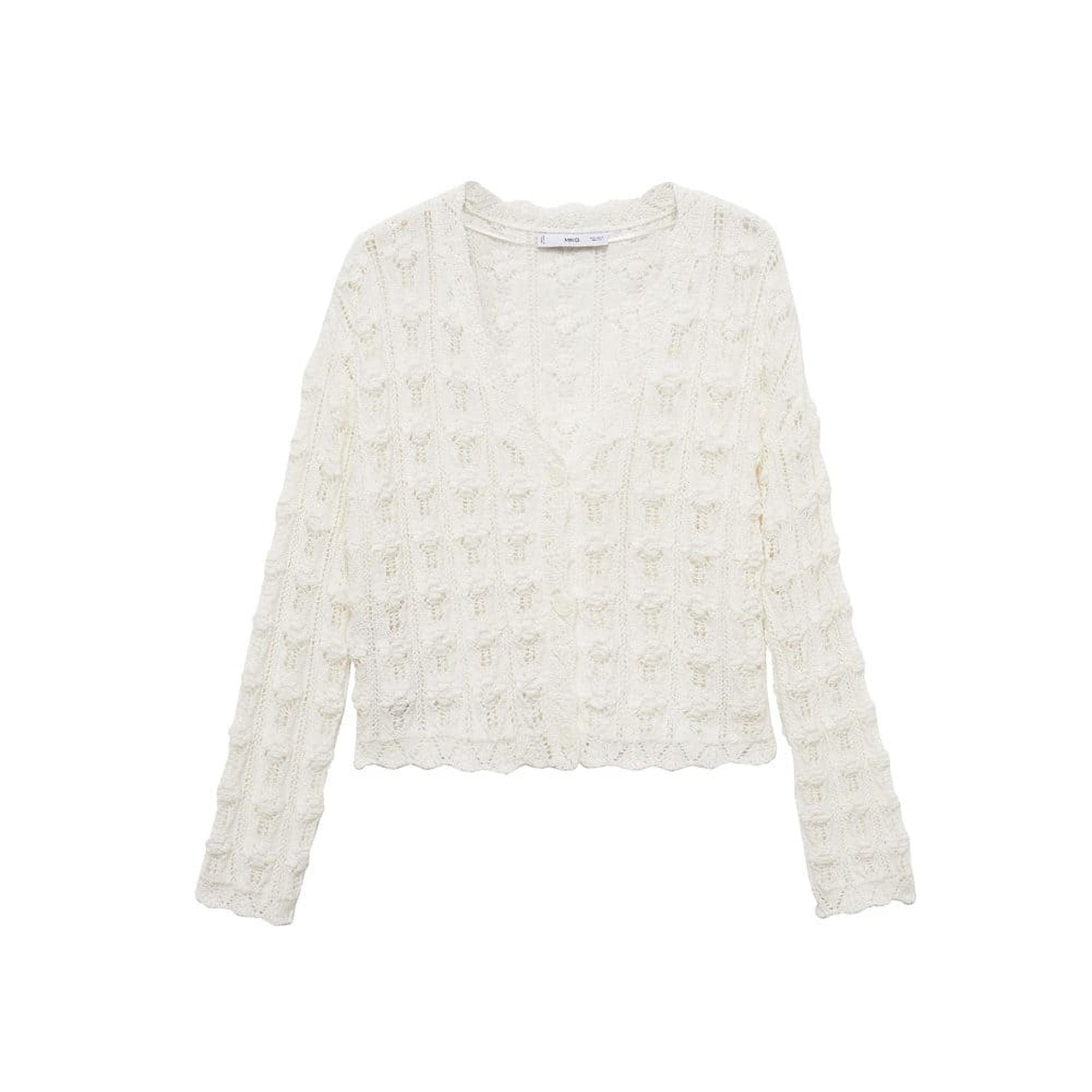 Mango Kadın Kroşe Triko Hırka Kırık Beyaz