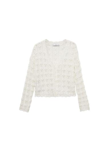  Mango Kadın Kroşe Triko Hırka Kırık Beyaz