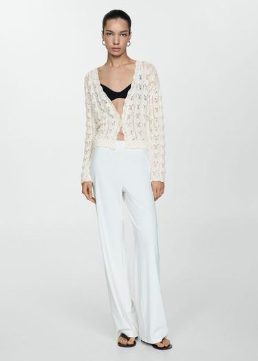  Mango Kadın Kroşe Triko Hırka Kırık Beyaz