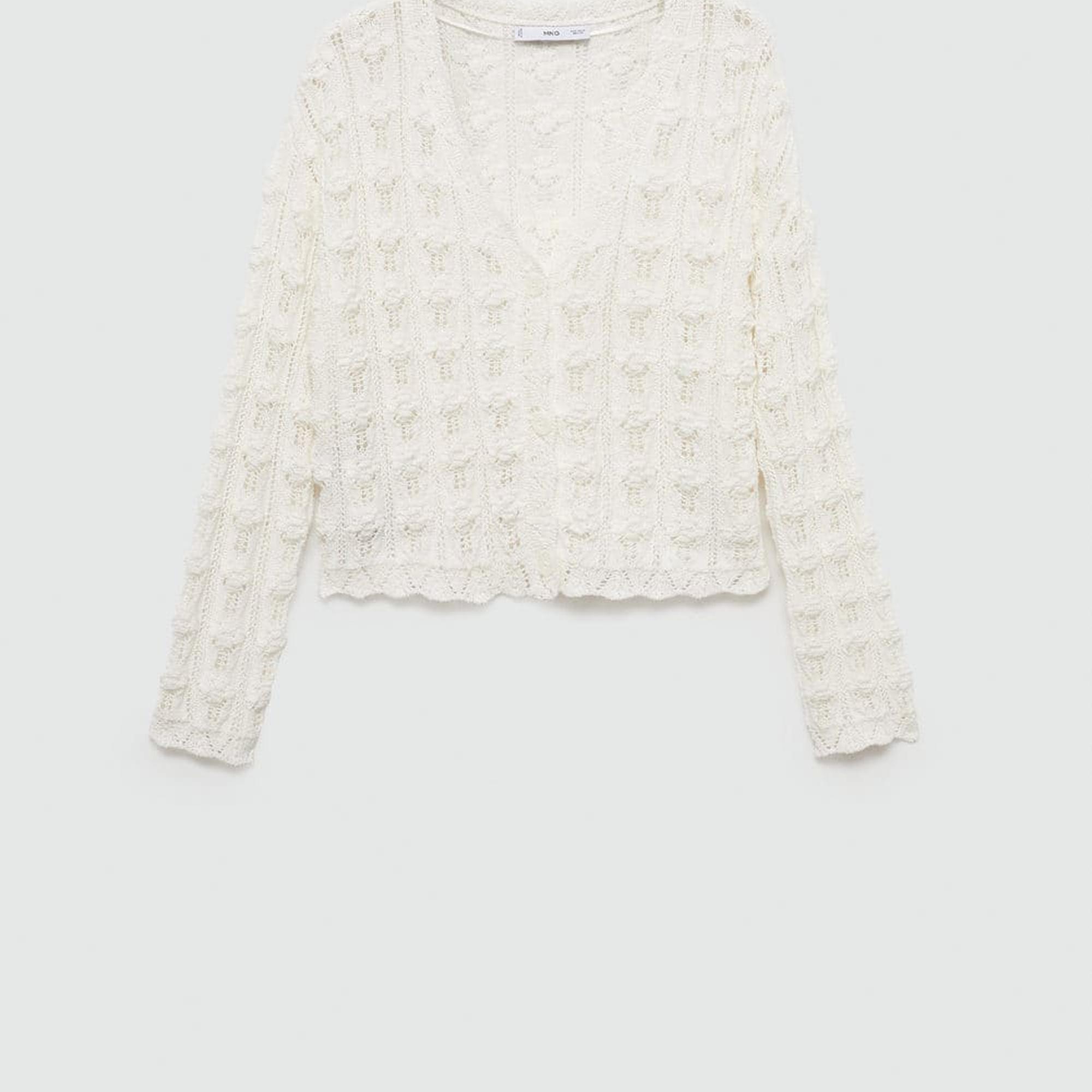 Mango Kadın Kroşe Triko Hırka Kırık Beyaz