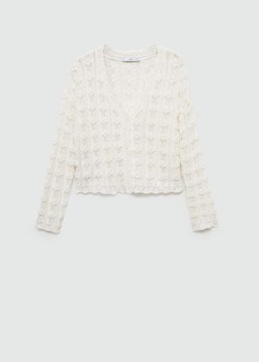  Mango Kadın Kroşe Triko Hırka Kırık Beyaz