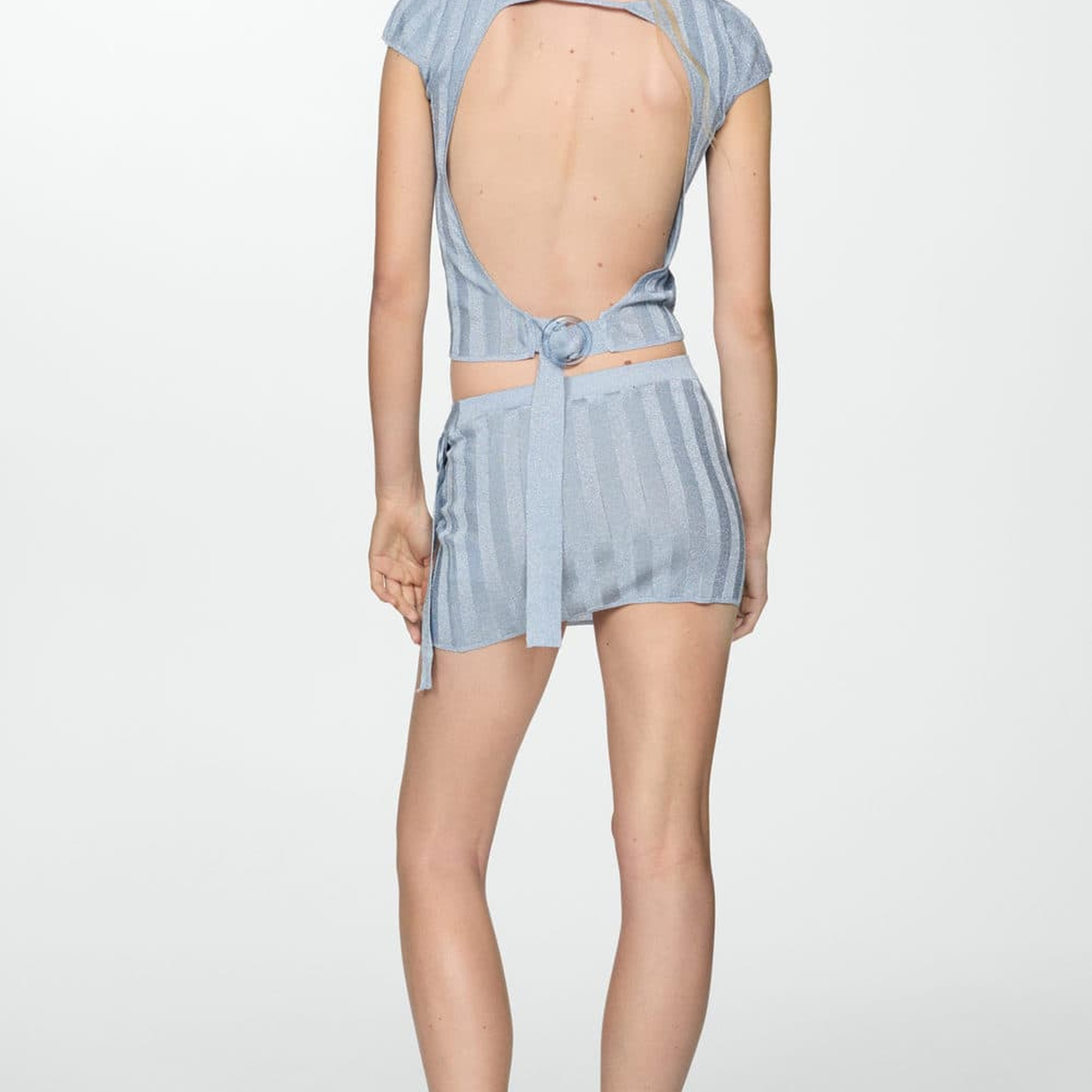 Mango Kadın Lureks Triko Mini Etek Mavi