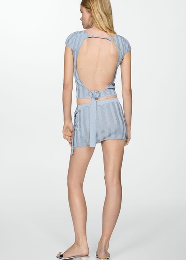  Mango Kadın Lureks Triko Mini Etek Mavi