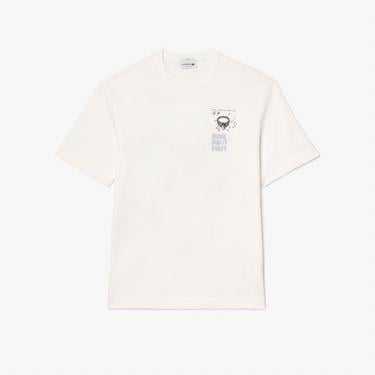  Lacoste Bisiklet Yaka Baskılı Erkek Beyaz T-Shirt