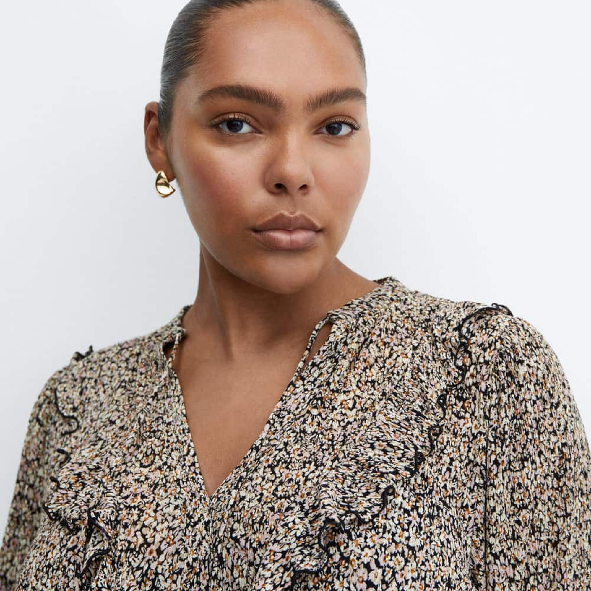 Mango Kadın Fırfırlı Dökümlü Bluz Siyah