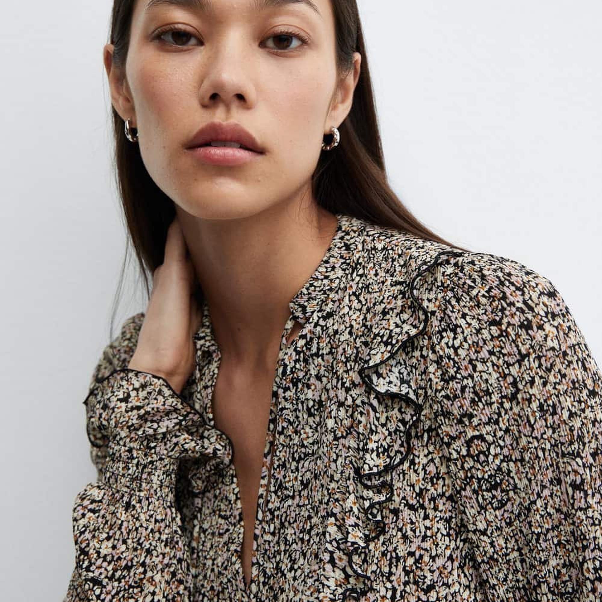 Mango Kadın Fırfırlı Dökümlü Bluz Siyah