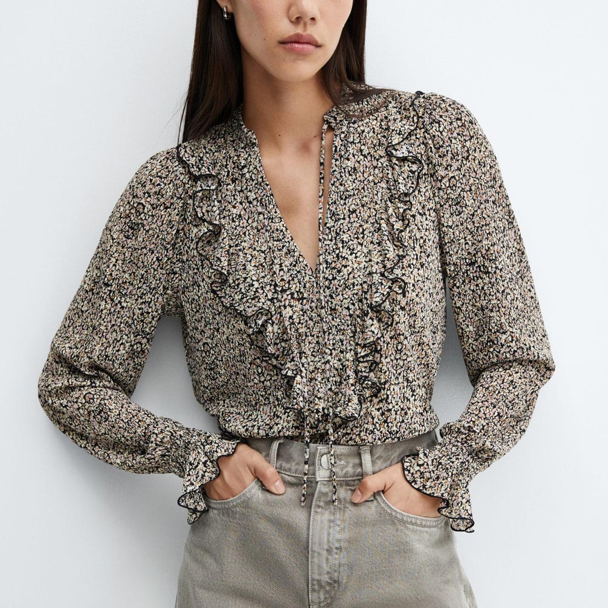 Mango Kadın Fırfırlı Dökümlü Bluz Siyah