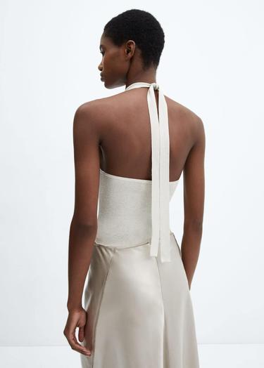  Mango Kadın Lureks Halter Yaka Bluz Buz Grisi