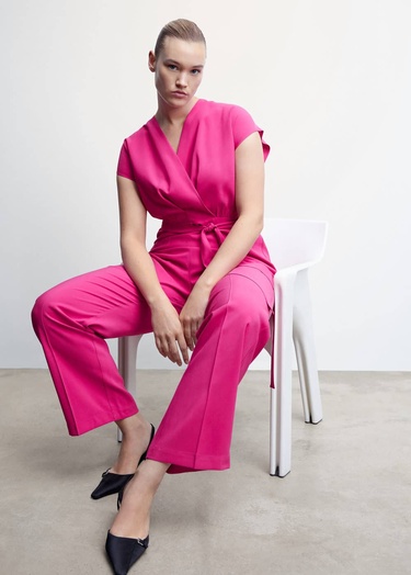  Mango Kadın Bağ Detaylı Uzun Tulum Fuşya