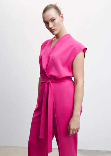  Mango Kadın Bağ Detaylı Uzun Tulum Fuşya