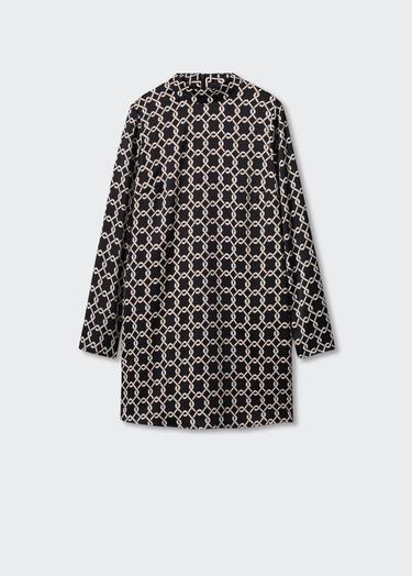  Mango Kadın Desenli Retro Elbise Siyah