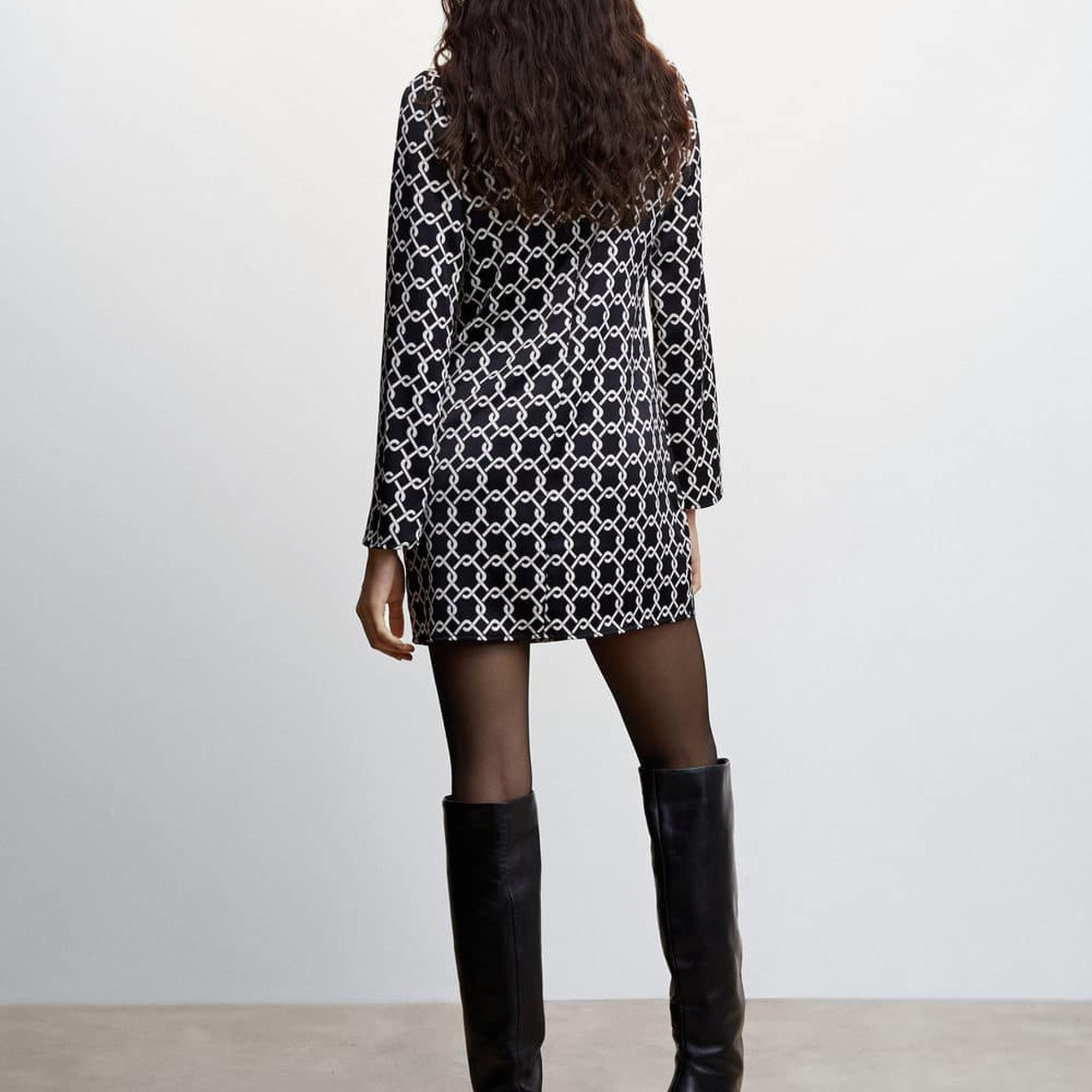 Mango Kadın Desenli Retro Elbise Siyah