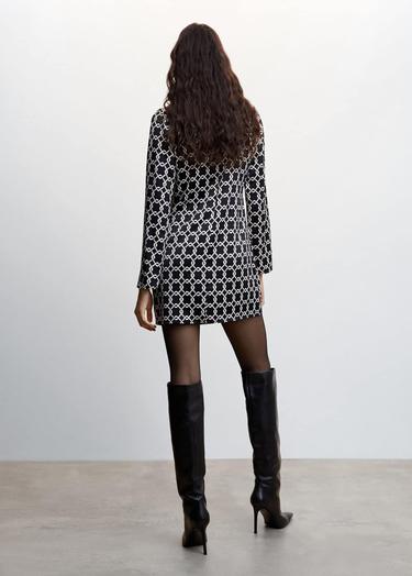  Mango Kadın Desenli Retro Elbise Siyah