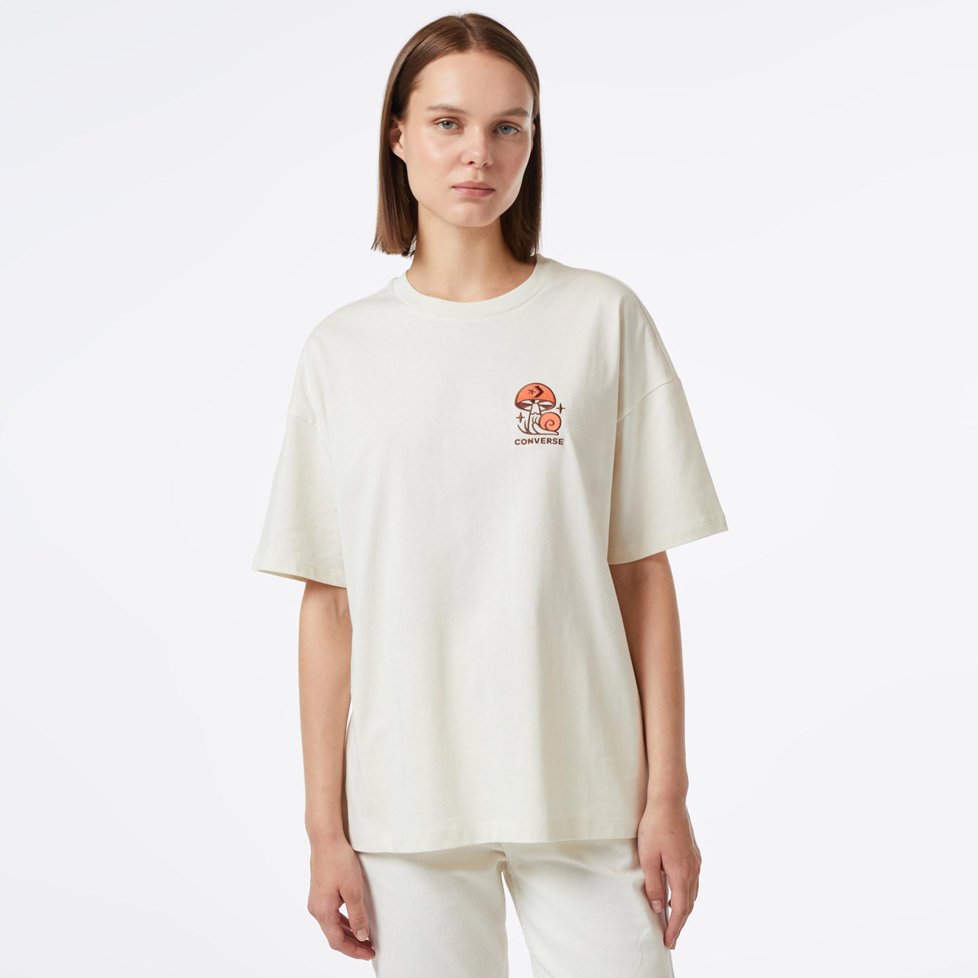 Converse Mushroom Graphic Oversized Fit Kadın Krem T-Shirt