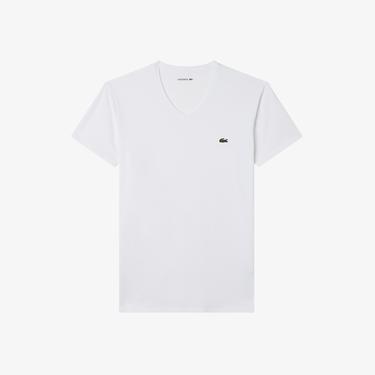  Lacoste Erkek Slim Fit V Yaka Beyaz T-Shirt