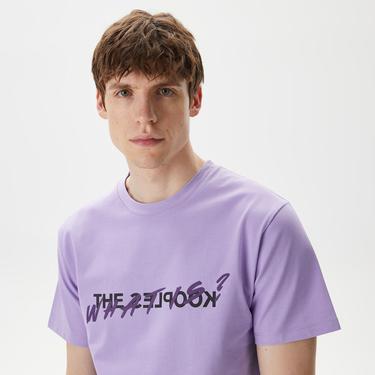  ERKEK BASKILI BİSİKLET YAKA MOR  T-SHIRT