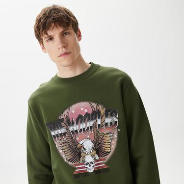  ERKEK BASKILI BİSİKLET YAKA YEŞİL SWEATSHIRT