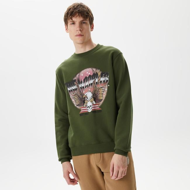  ERKEK BASKILI BİSİKLET YAKA YEŞİL SWEATSHIRT