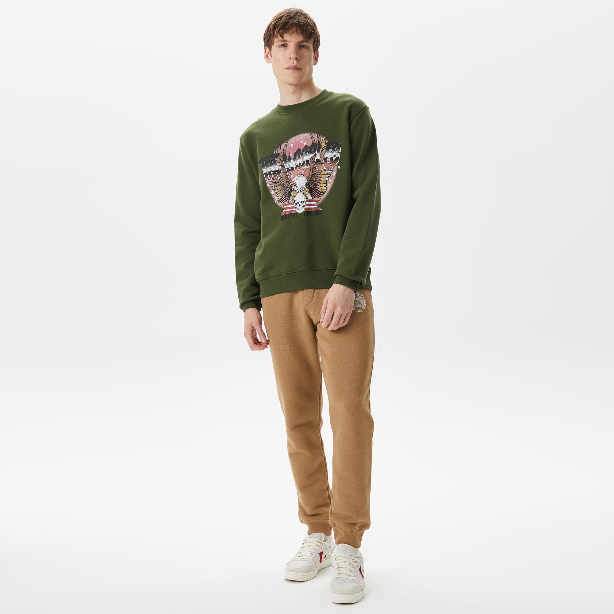 ERKEK BASKILI BİSİKLET YAKA YEŞİL SWEATSHIRT