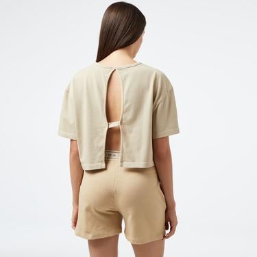  United4 Essentials Kadın Bej Crop Tişört