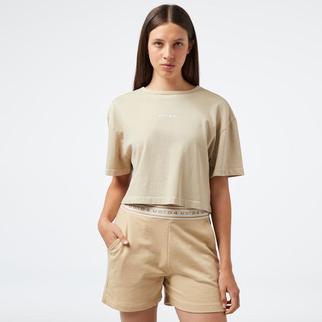  UNITED4 Kadın Bej Crop T-Shirt
